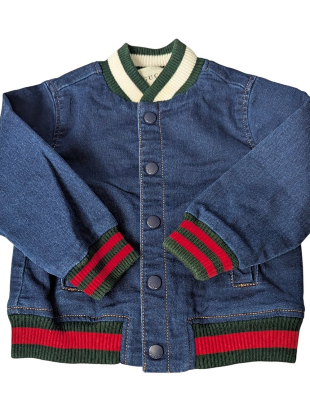Gucci Baby Infant Snap Front Blue Denim Bomber Jacket Coat 6-9 Months GUCCI